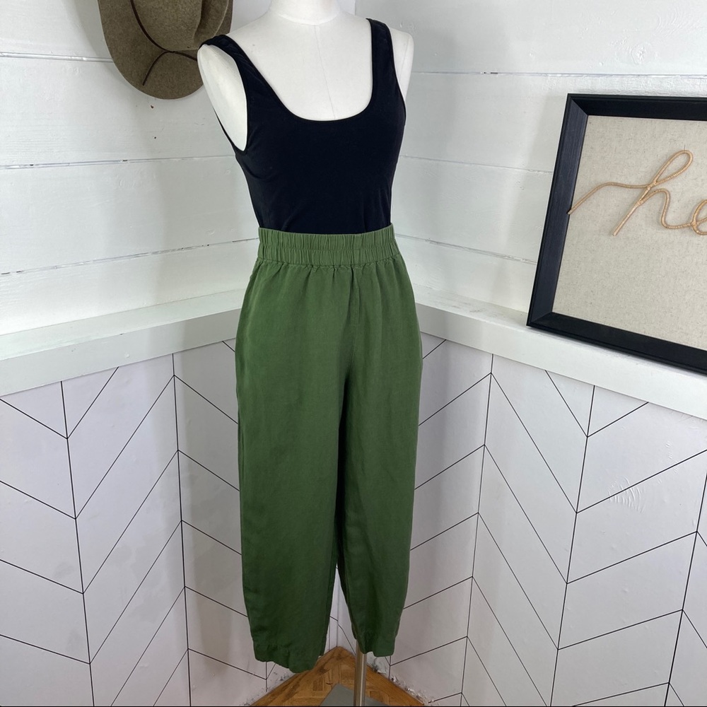 Madewell Green Linen-Blend Tapered Pull-on Pants